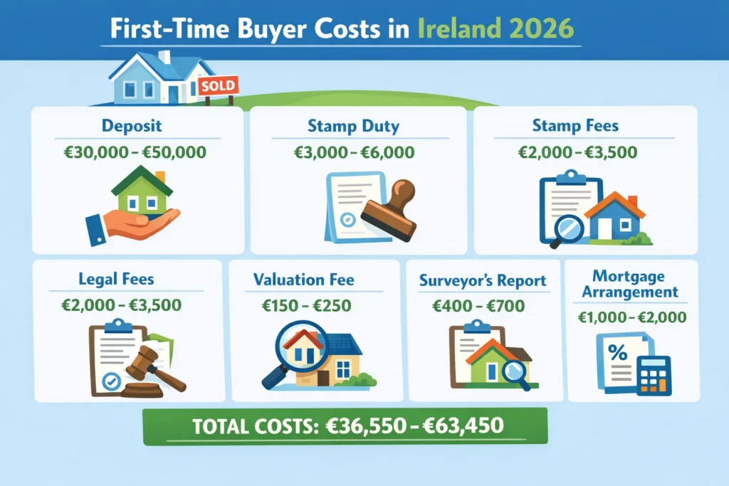 Infographic showing all first-time buyer costs in Ireland for 2026 with cost ranges
