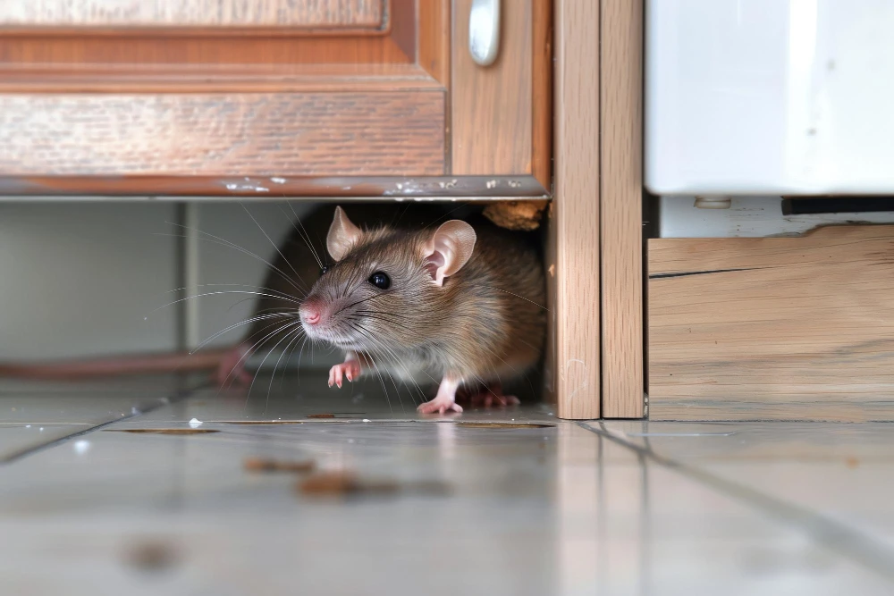 Gap around pipes under a kitchen sink where mice can enter an Irish home
